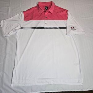 FOOTJOY HEATHER COLOR BLOCK LISLE PINK WHITE STRIPE GOLF POLO SHIRT MENS 2XL